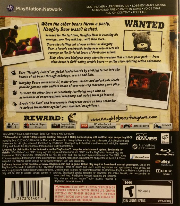 Naughty Bear PS3 - Video Game - Used - CaveGamers - Image 2