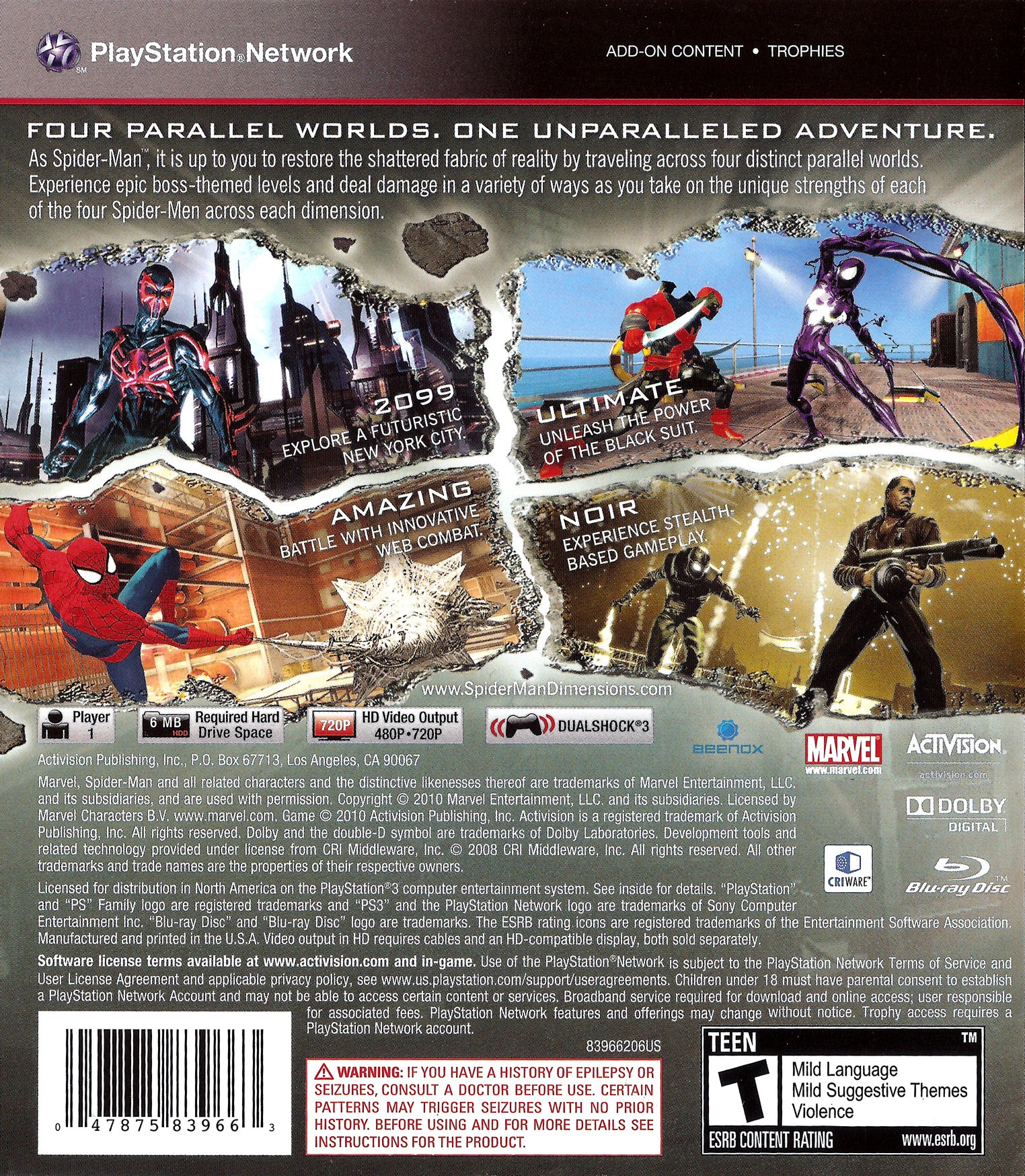 Spider-Man: Shattered Dimensions PS3 - Video Game - Used - CaveGamers - Image 2