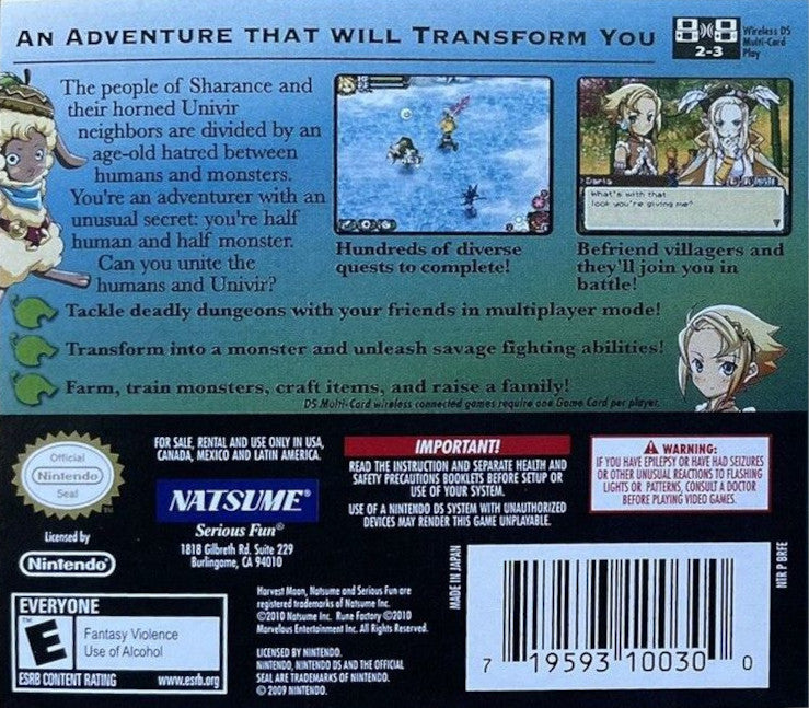 Rune Factory 3: A Fantasy Harvest Moon DS - Video Game - Used - CaveGamers - Image 2