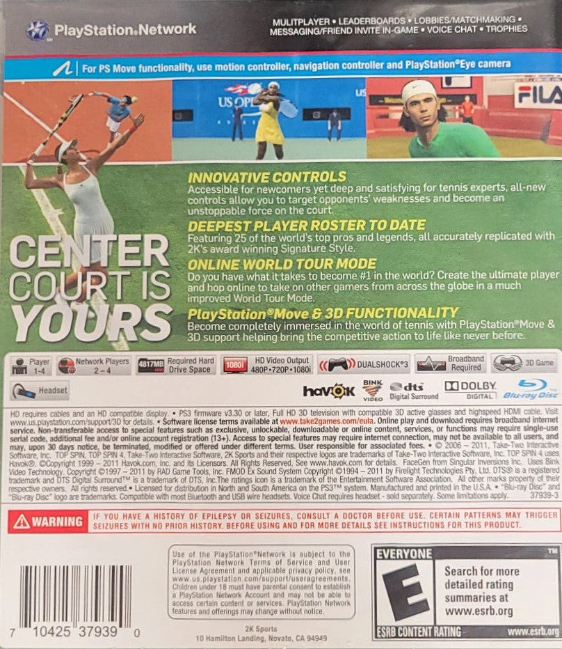 Top Spin 4 PS3 - Video Game - Used - CaveGamers - Image 2