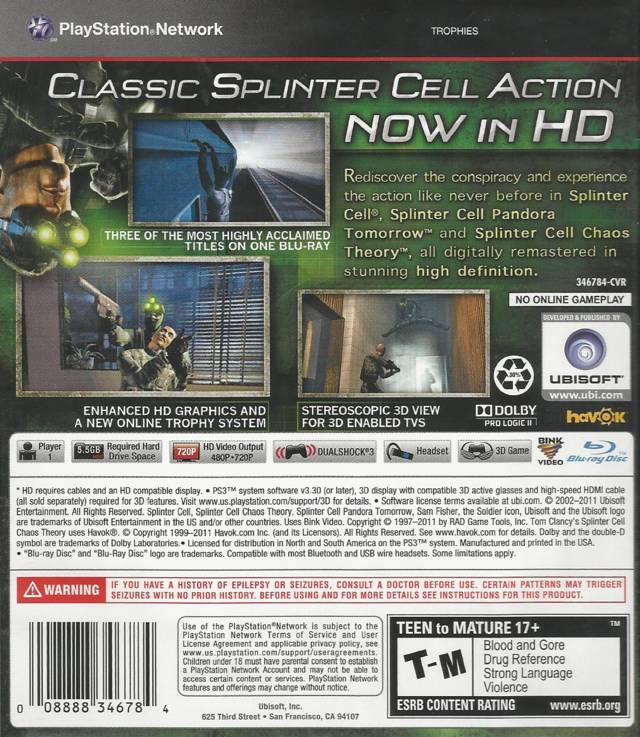 Splinter Cell Classic Trilogy HD PS3 - Video Game - Used - CaveGamers - Image 2