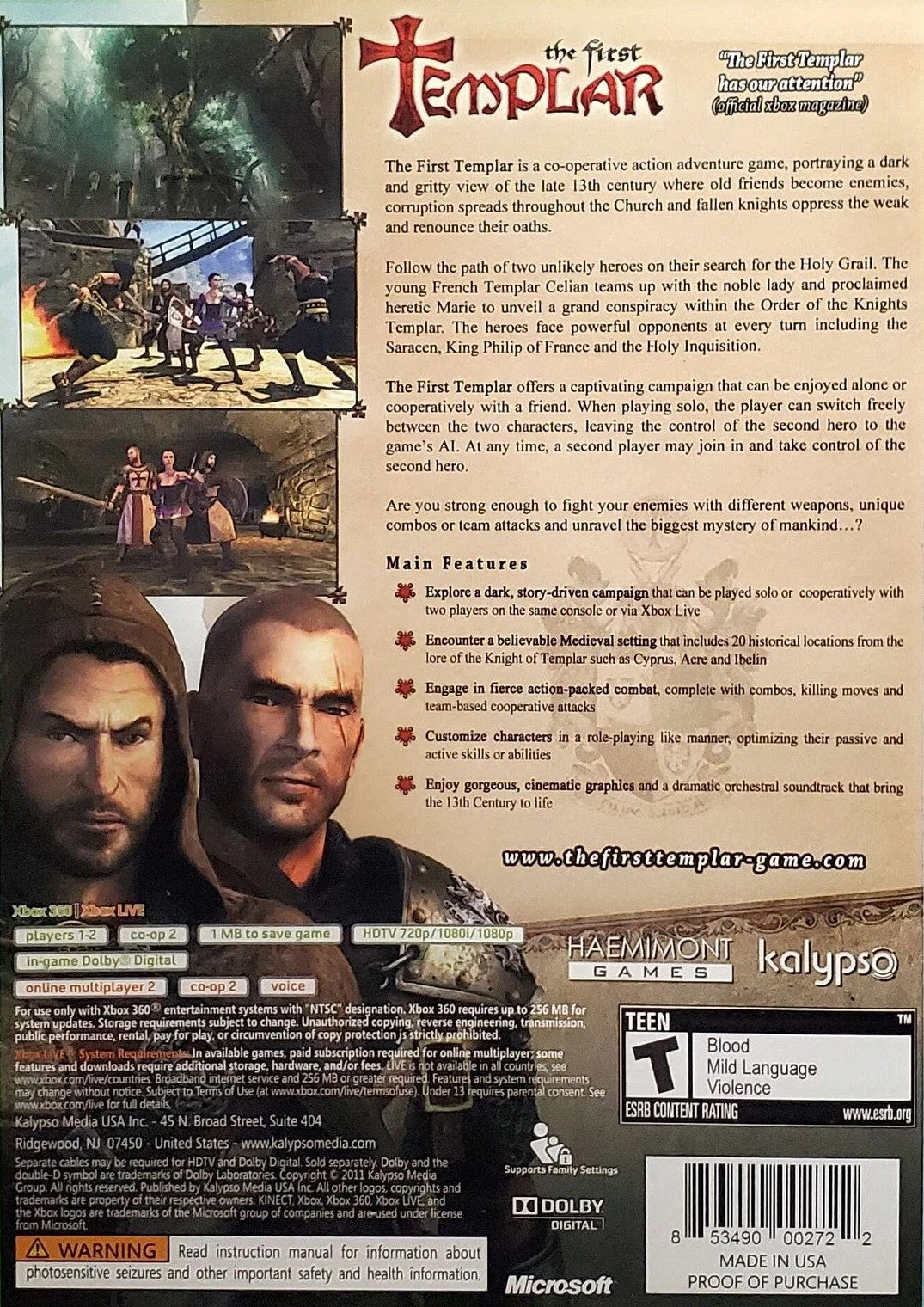The First Templar Xbox 360 - Video Game - Used - CaveGamers - Image 2