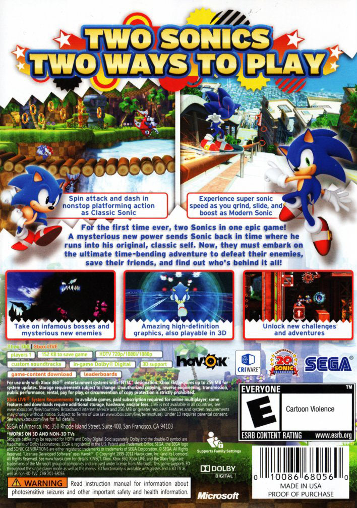 Sonic Generations Xbox 360 - Video Game - Used - CaveGamers - Image 2