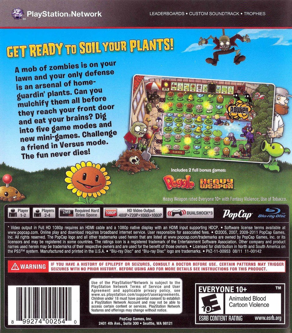 Plants vs. Zombies PS3 - Video Game - Used - CaveGamers - Image 2