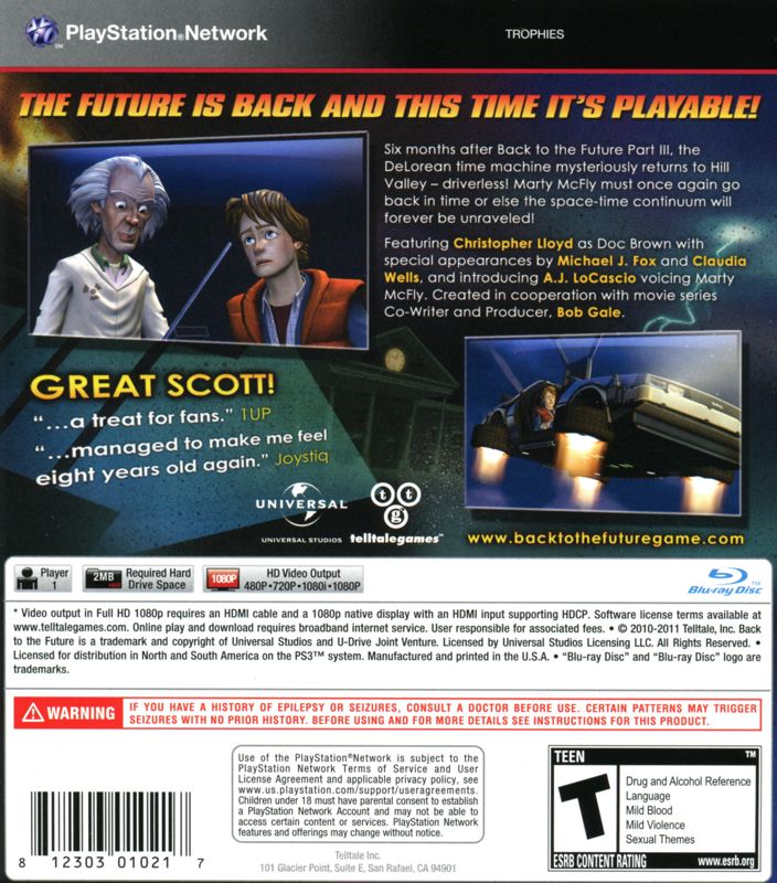 Back to the Future PS3 - Video Game - Used - CaveGamers - Image 2