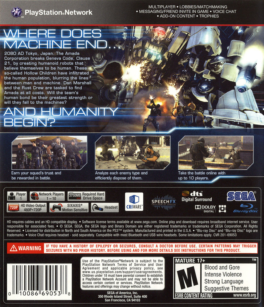Binary Domain PS3 - Video Game - Used - CaveGamers - Image 2