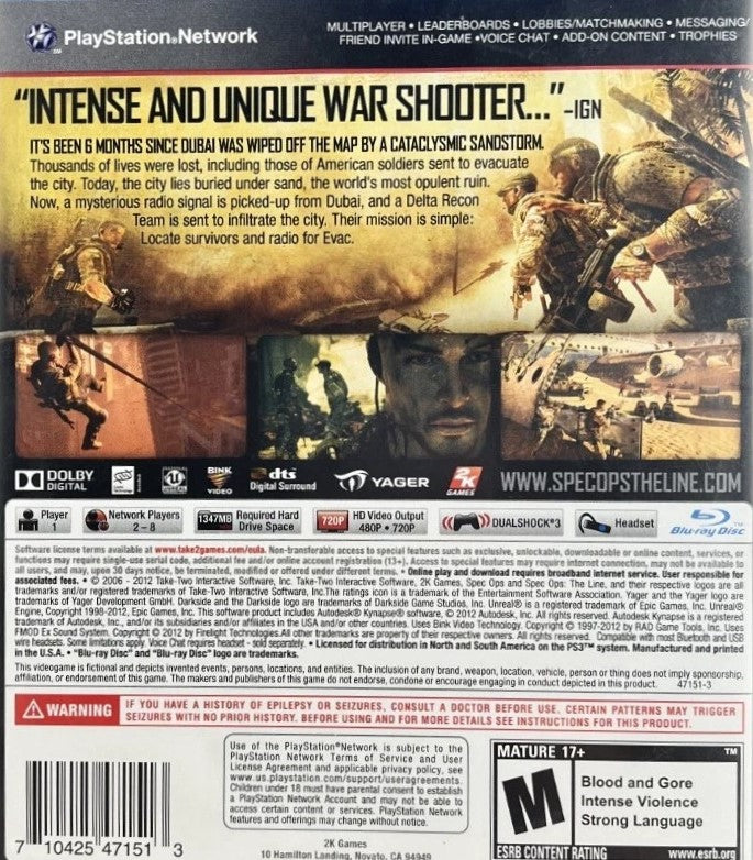 Spec Ops The Line PS3 - Video Game - Used - CaveGamers - Image 2