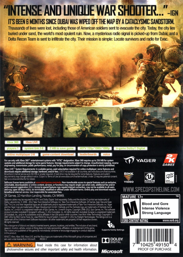 Spec Ops The Line Xbox 360 - Video Game - Used - CaveGamers - Image 2