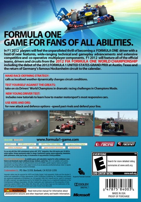F1 2012 Xbox 360 - Video Game - Used - CaveGamers - Image 2