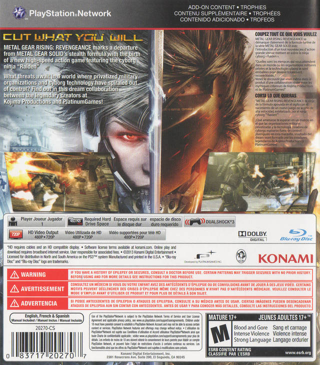 Metal Gear Rising: Revengeance PS3 - Video Game - Used - CaveGamers - Image 2