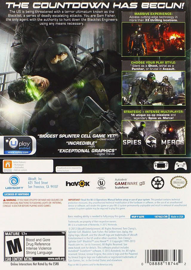 Splinter Cell: Blacklist Wii U - Video Game - Used - CaveGamers - Image 2