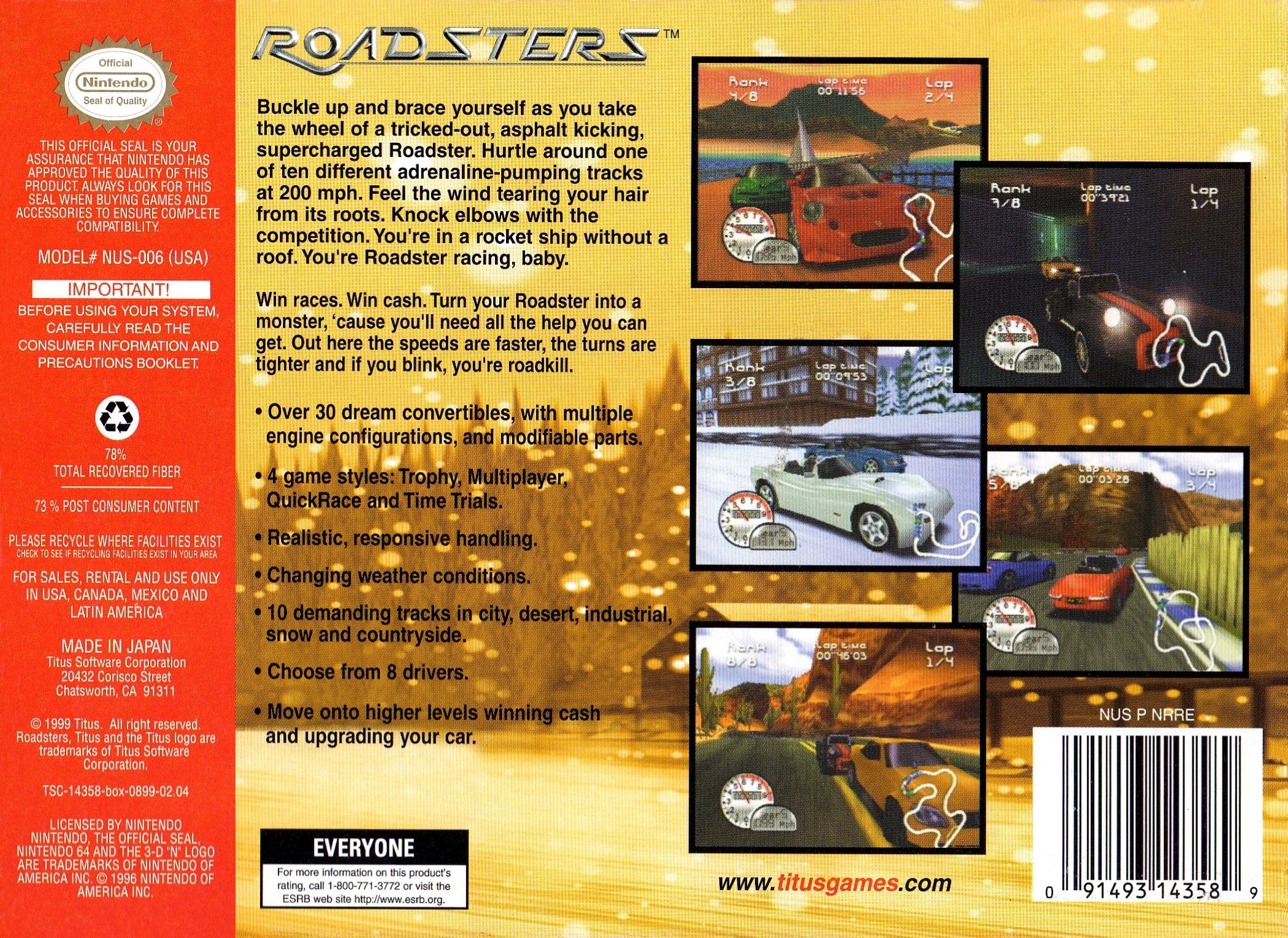 Roadsters N64 - Video Game - Used - CaveGamers - Image 2