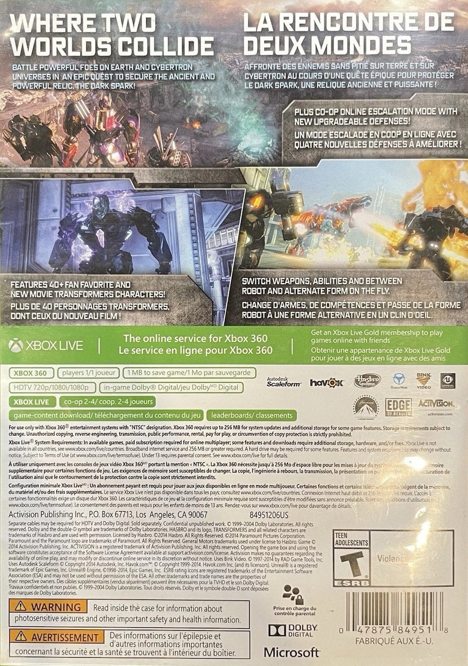 Transformers: Rise of the Dark Spark Xbox 360 - Video Game - Used - CaveGamers - Image 2