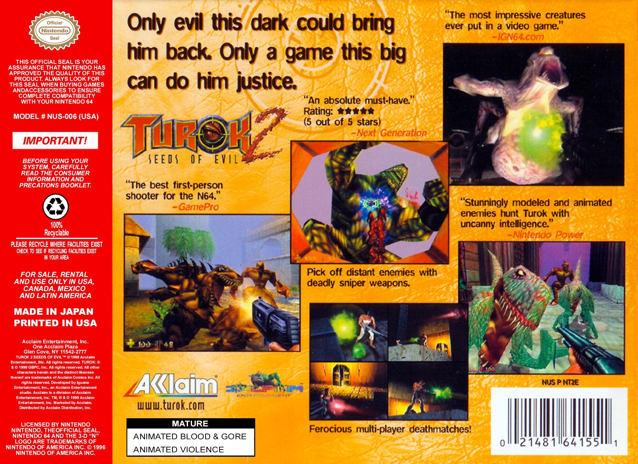 Turok 2: Seeds of Evil N64 - Video Game - Used - CaveGamers - Image 2