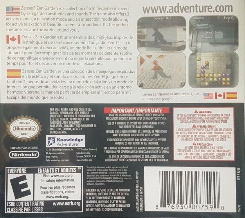 Zenses: Zen Garden DS - Video Game - Used - CaveGamers - Image 2