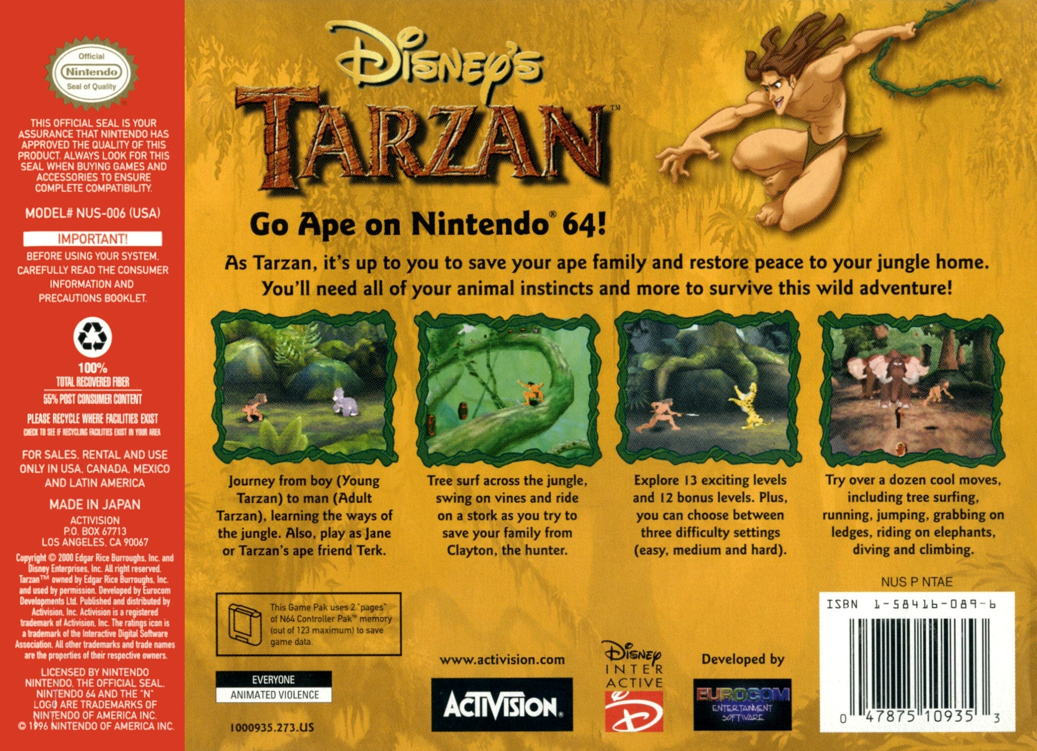 Tarzan N64 - Video Game - Used - CaveGamers - Image 2