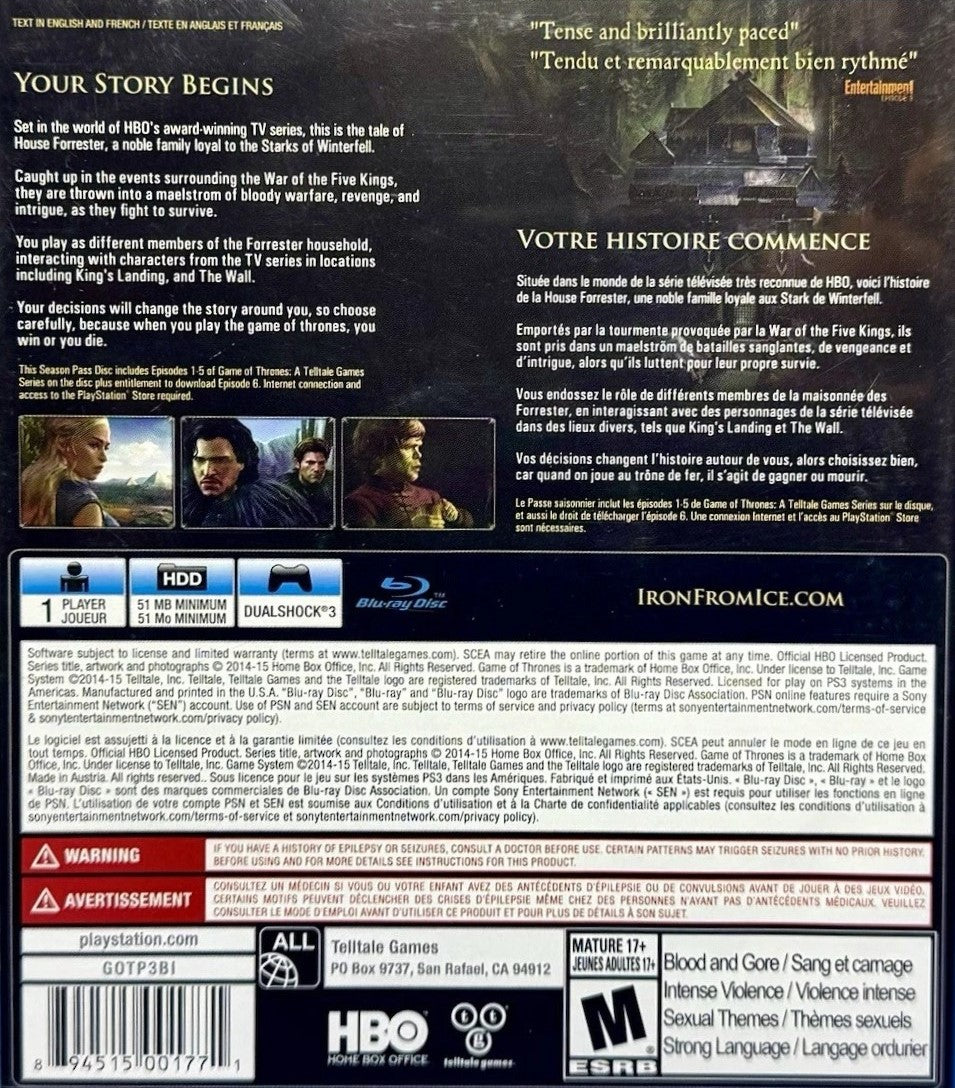 Game of Thrones A Telltale Games Series PS3 - Video Game - Used - CaveGamers - Image 2