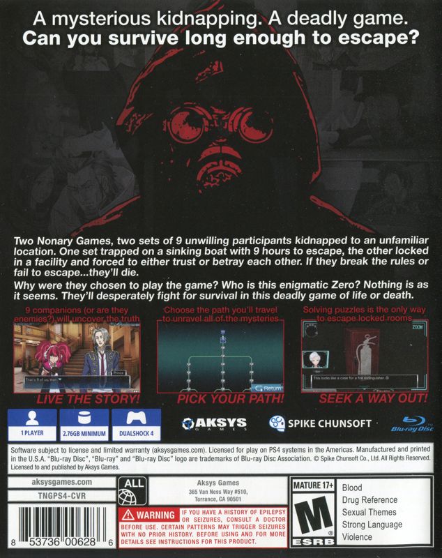 Zero Escape The Nonary Games PS4 - Video Game - Used - CaveGamers - Image 2