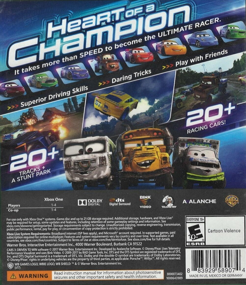 Cars 3 Driven to Win Xbox One - Video Game - Used - CaveGamers - Image 2