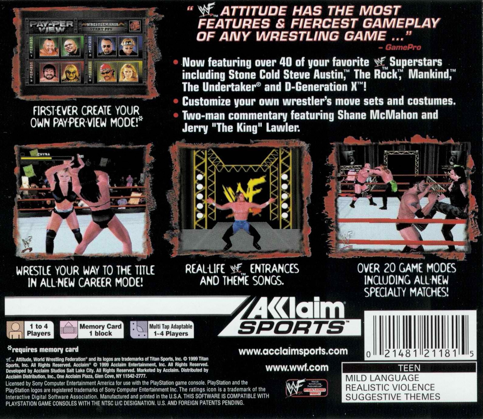 WWF Attitude Playstation - Video Game - Used - CaveGamers - Image 2