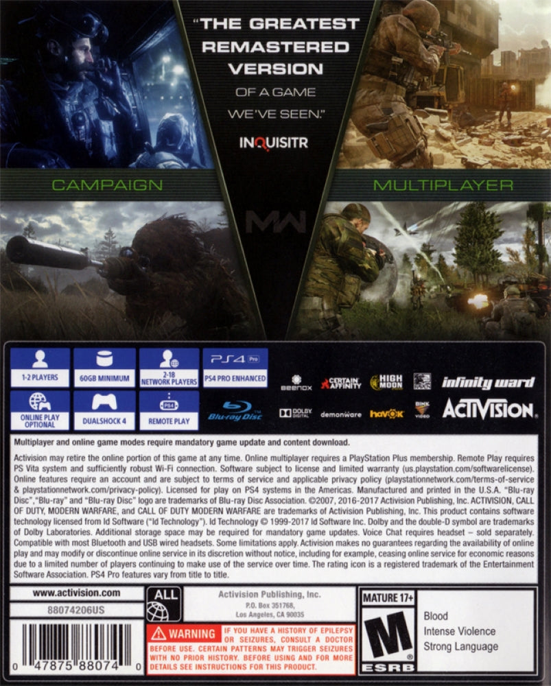 Call of Duty: Modern Warfare Remastered PS4 - Video Game - Used - CaveGamers - Image 2