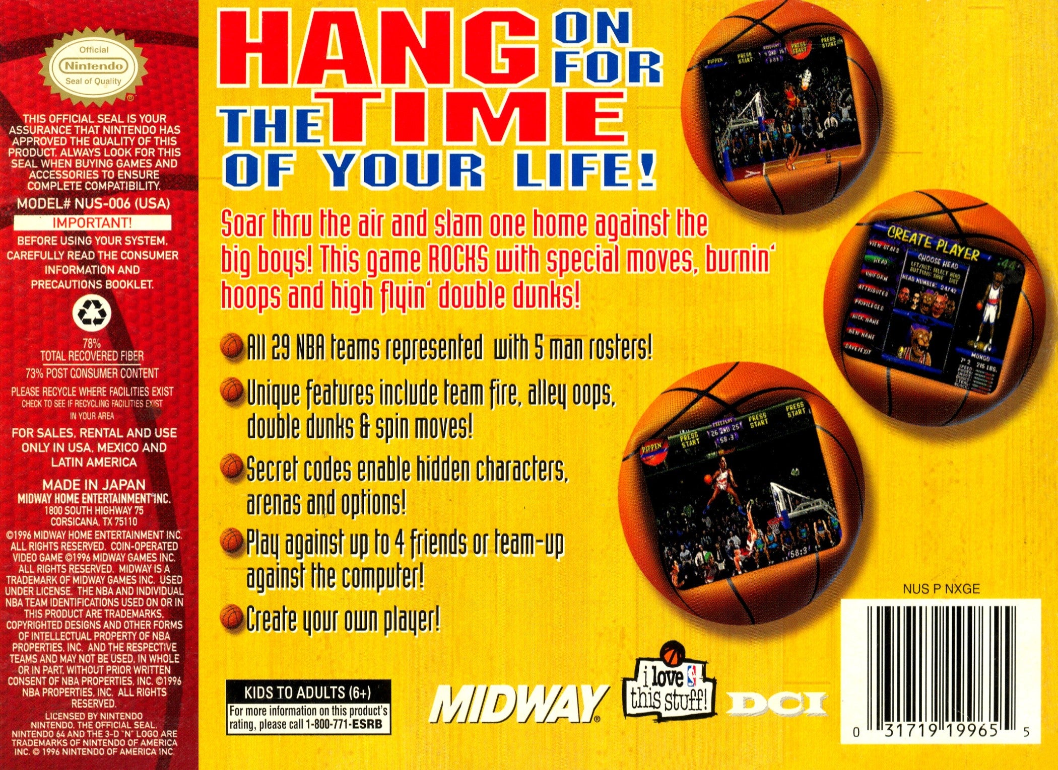 NBA Hang Time N64 - Video Game - Used - CaveGamers - Image 2