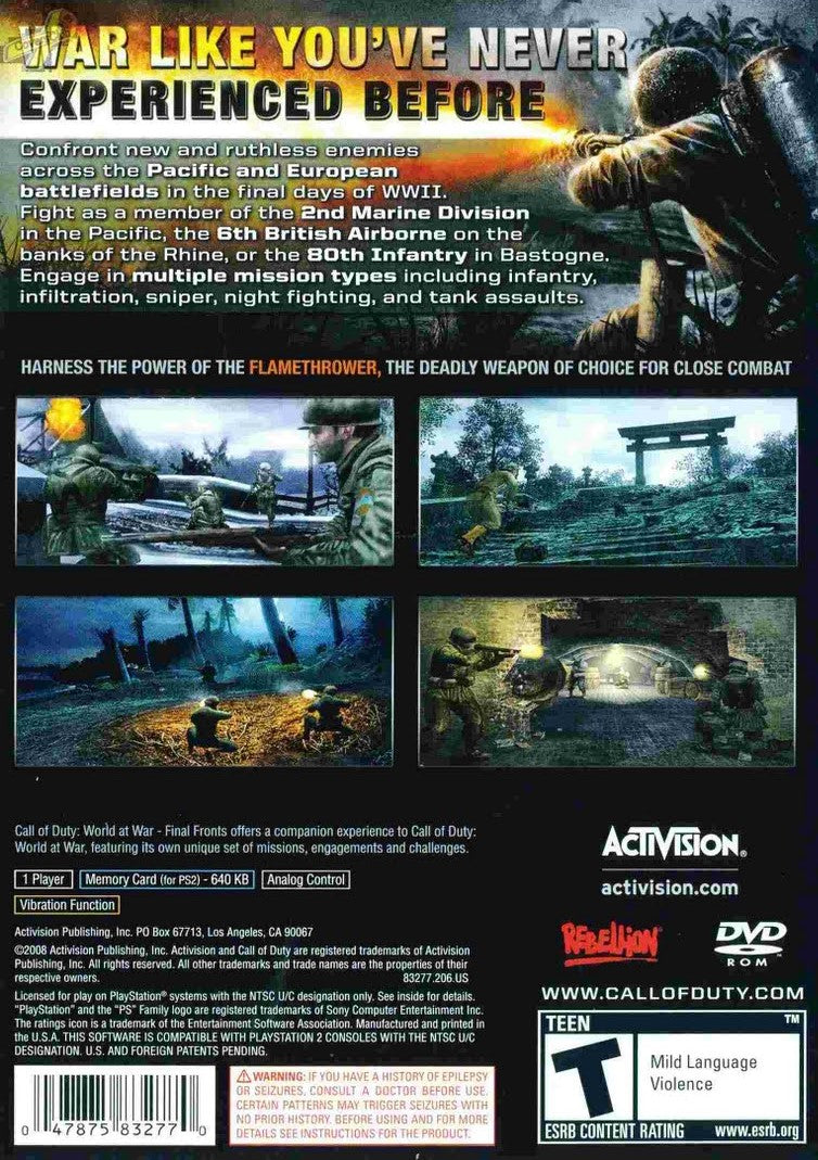 Call of Duty: World at War Final Fronts PS2 - Video Game - Used - CaveGamers - Image 2