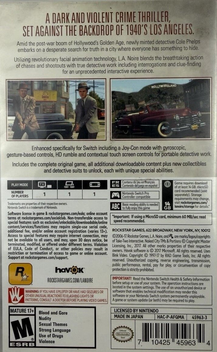 L.A. Noire Switch - Video Game - Used - CaveGamers - Image 2