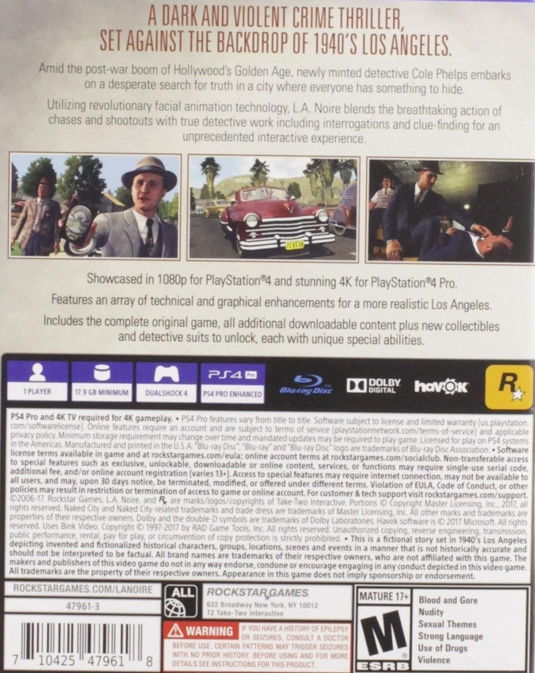 L.A. Noire PS4 - Video Game - Used - CaveGamers - Image 2