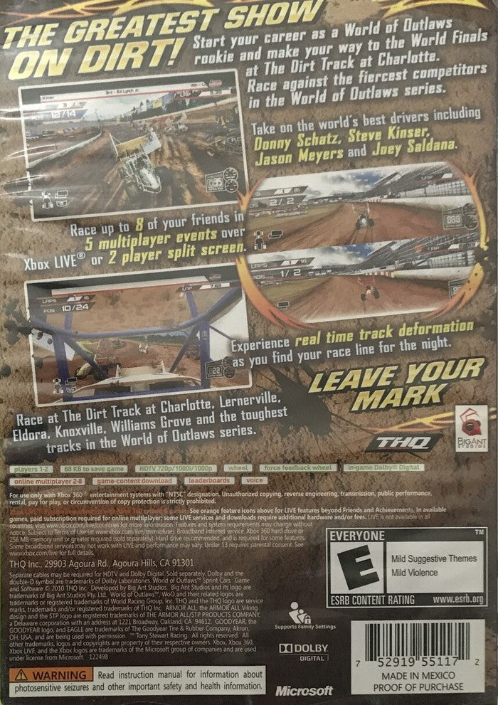 World of Outlaws: Sprint Cars Xbox 360 - Video Game - Used - CaveGamers - Image 2