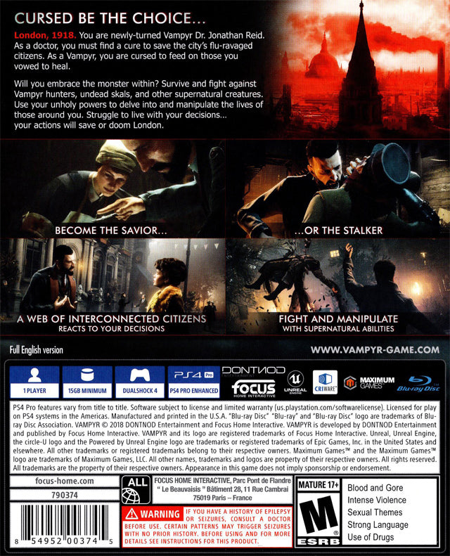 Vampyr PS4 - Video Game - Used - CaveGamers - Image 2
