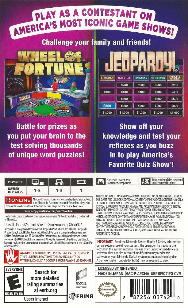 America's Greatest Game Shows: Wheel of Fortune & Jeopardy Switch - Video Game - Used - CaveGamers - Image 2