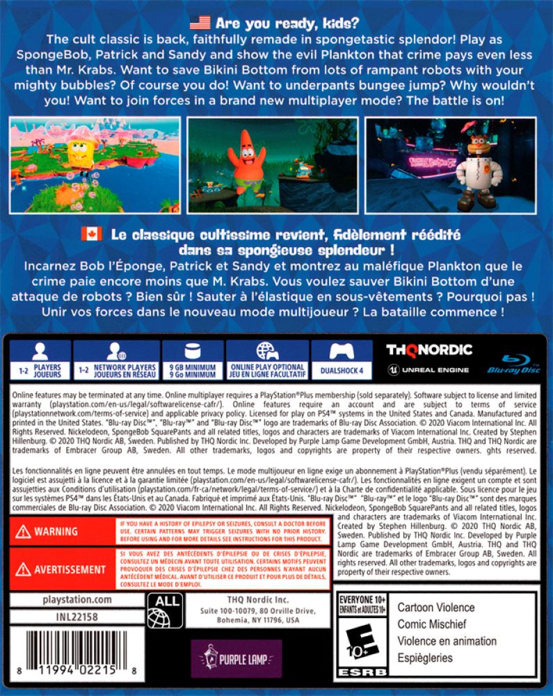 SpongeBob SquarePants Battle for Bikini Bottom Rehydrated PS4 - Video Game - Used - CaveGamers - Image 2