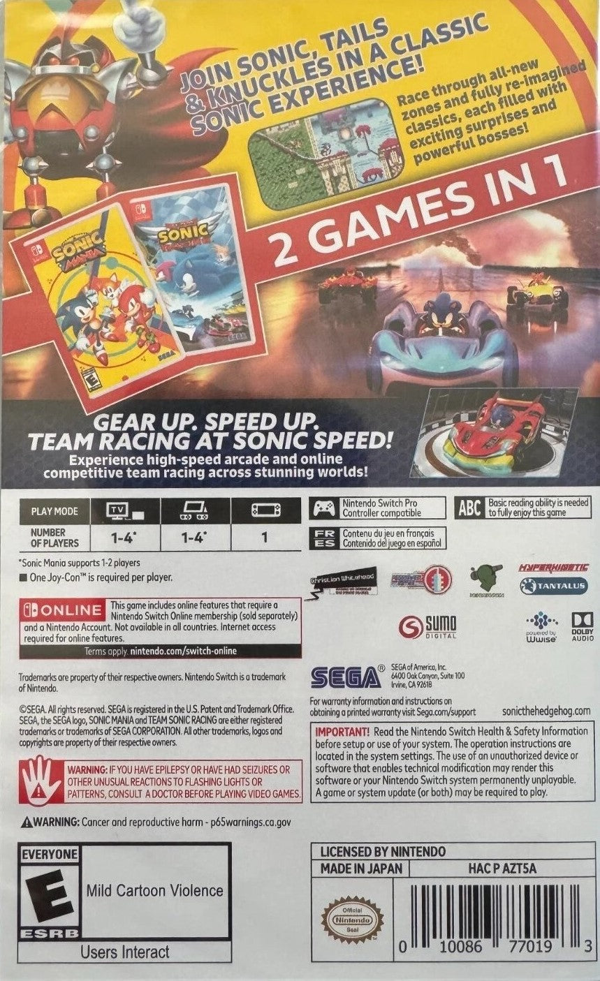 Sonic Mania + Team Sonic Racing Double Pack Switch - Video Game - Used - CaveGamers - Image 2