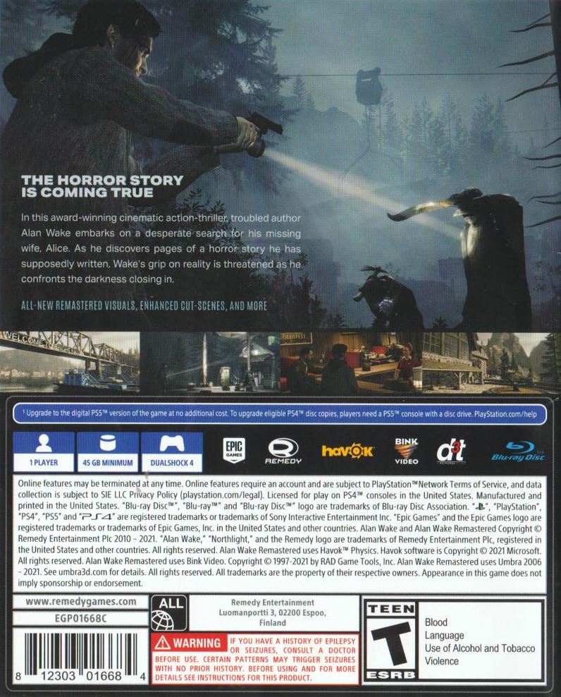 Alan Wake Remastered PS4 - Video Game - Used - CaveGamers - Image 2