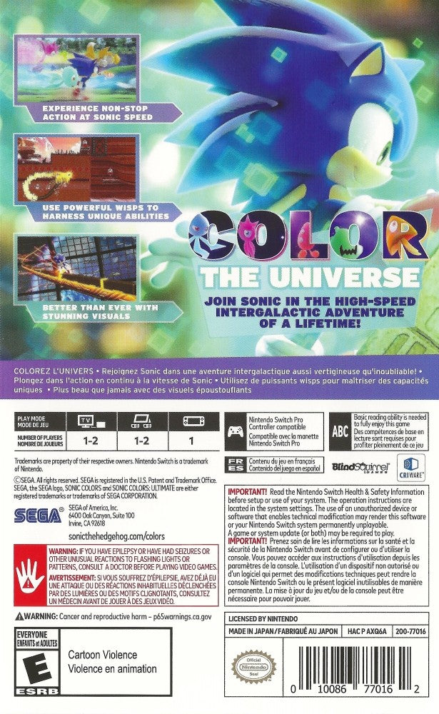 Sonic Colors Ultimate Switch - Video Game - Used - CaveGamers - Image 2