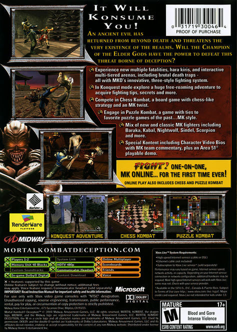 Mortal Kombat Deception Xbox - Video Game - Used - CaveGamers - Image 2
