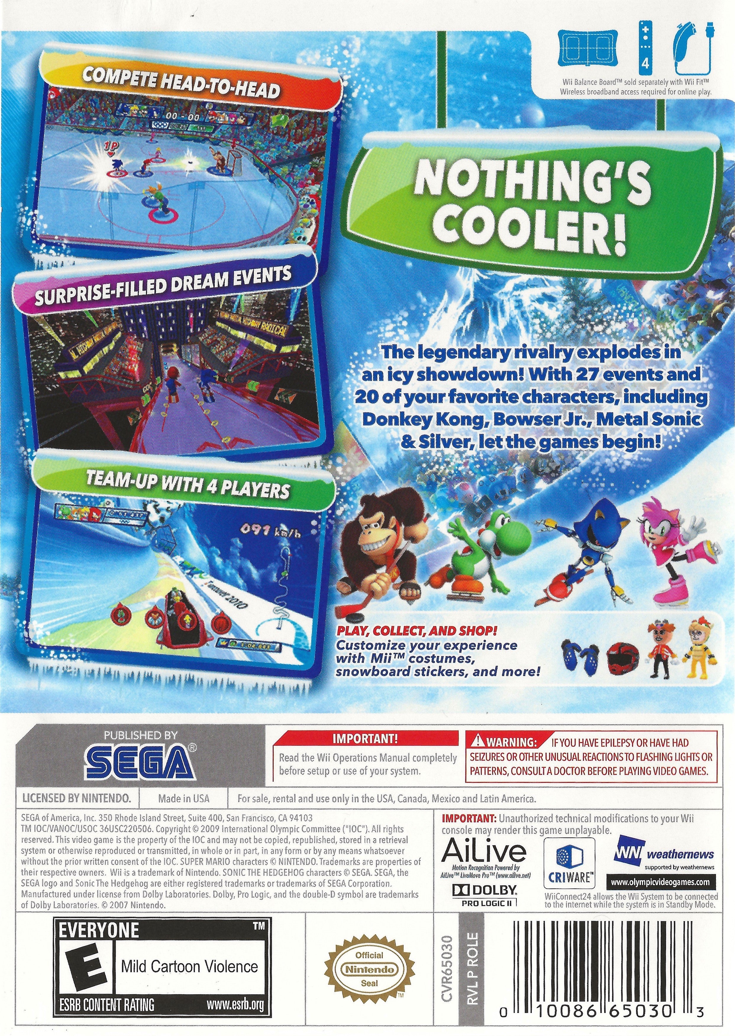 Mario and Sonic at the Olympic Winter Games Vancouver 2010 Wii - Video Game - Used - CaveGamers - Image 2