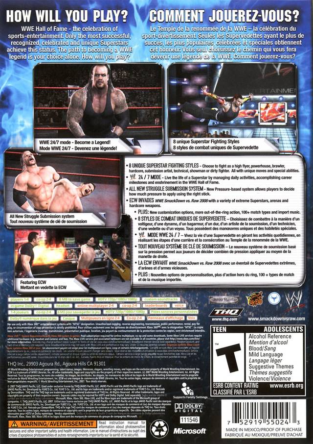 WWE SmackDown vs Raw 2008 Xbox 360 - Video Game - Used - CaveGamers - Image 2