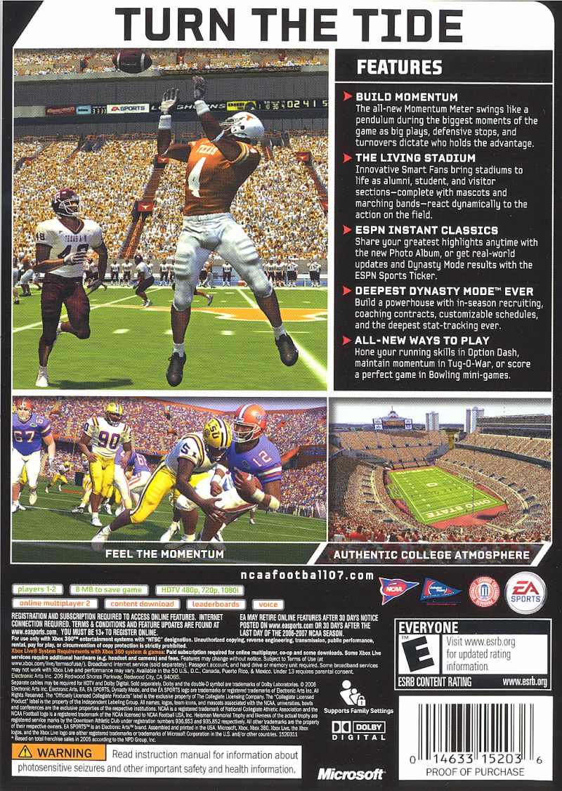 NCAA Football 07 Xbox 360 - Video Game - Used - CaveGamers - Image 2