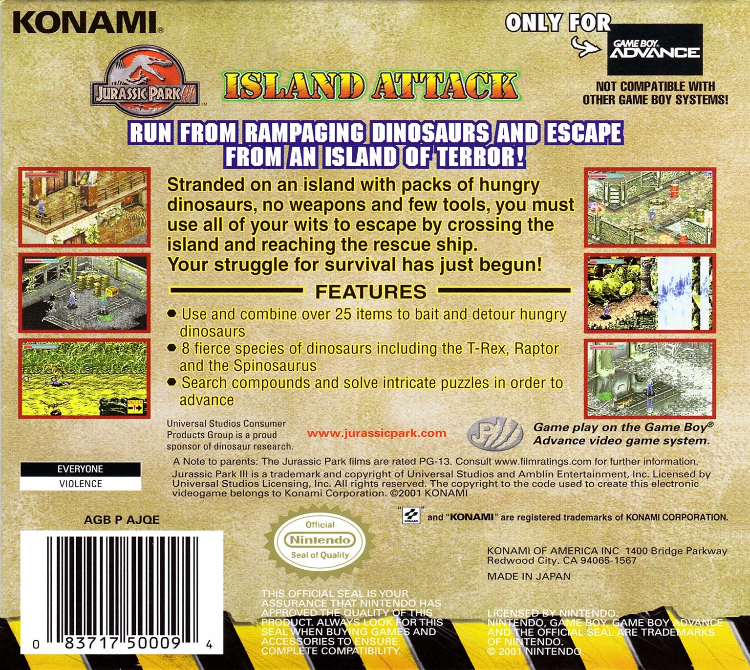 Jurassic Park III: Island Attack Game Boy Advance - Video Game - Used - CaveGamers - Image 2