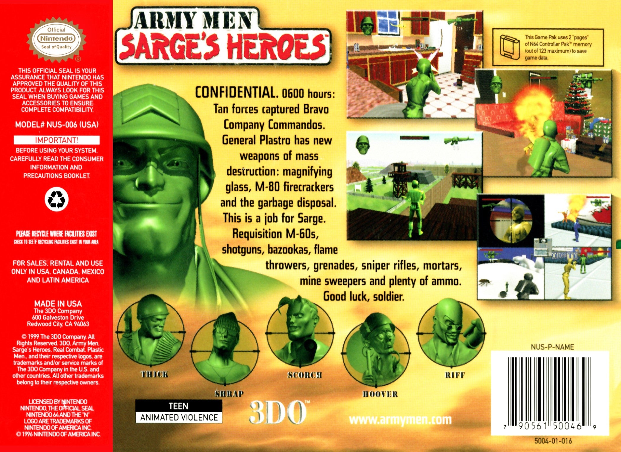 Army Men Sarge's Heroes N64 - Video Game - Used - CaveGamers - Image 2