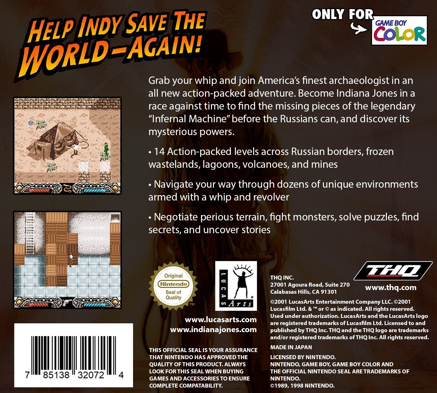 Indiana Jones and the Infernal Machine Game Boy Color - Video Game - Used - CaveGamers - Image 2