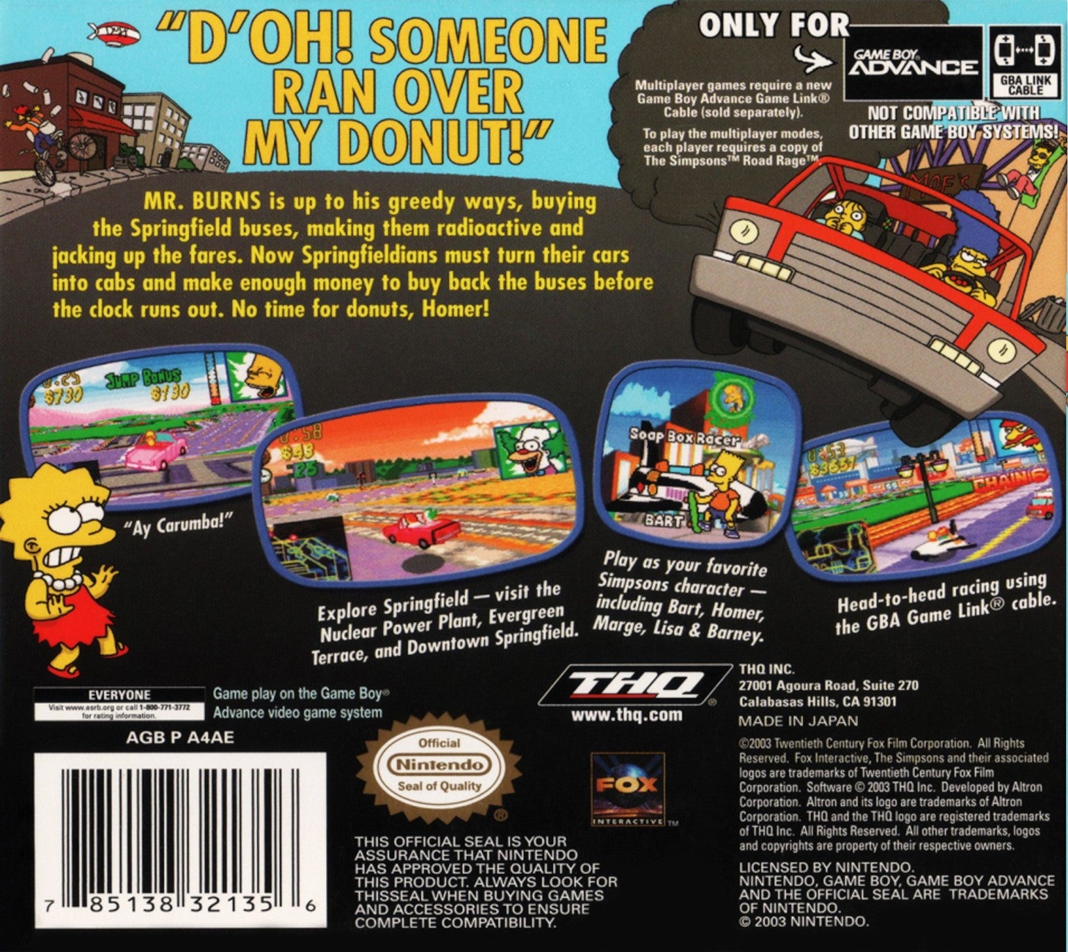 The Simpsons Road Rage Game Boy Advance - Video Game - Used - CaveGamers - Image 2