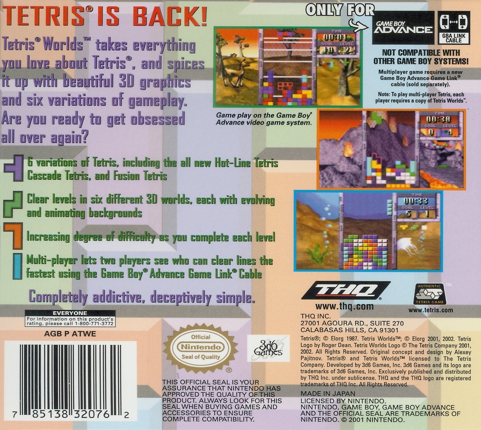 Tetris Worlds Game Boy Advance - Video Game - Used - CaveGamers - Image 2