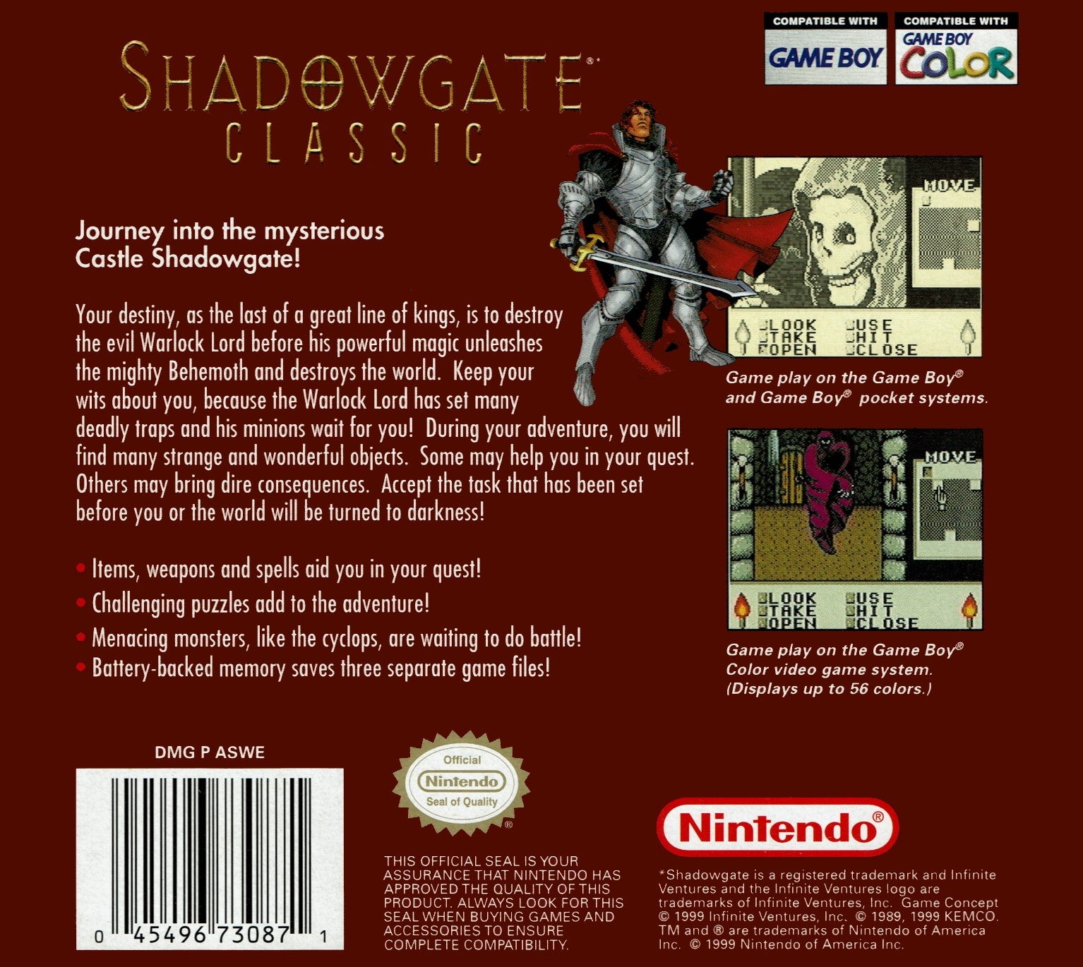Shadowgate Classic Game Boy Color - Video Game - Used - CaveGamers - Image 2
