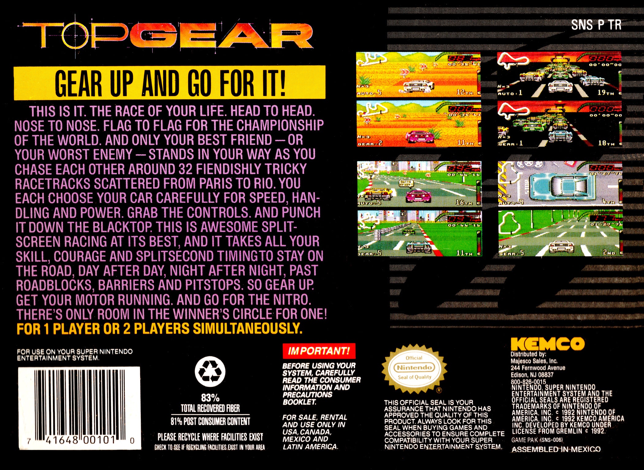 Top Gear SNES - Video Game - Used - CaveGamers - Image 2