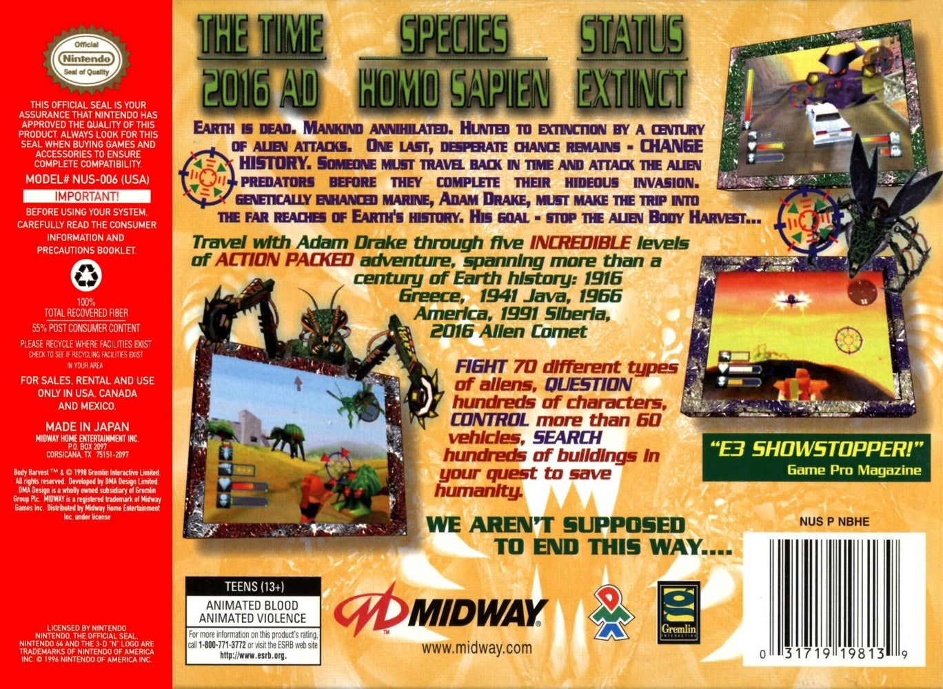 Body Harvest N64 - Video Game - Used - CaveGamers - Image 2