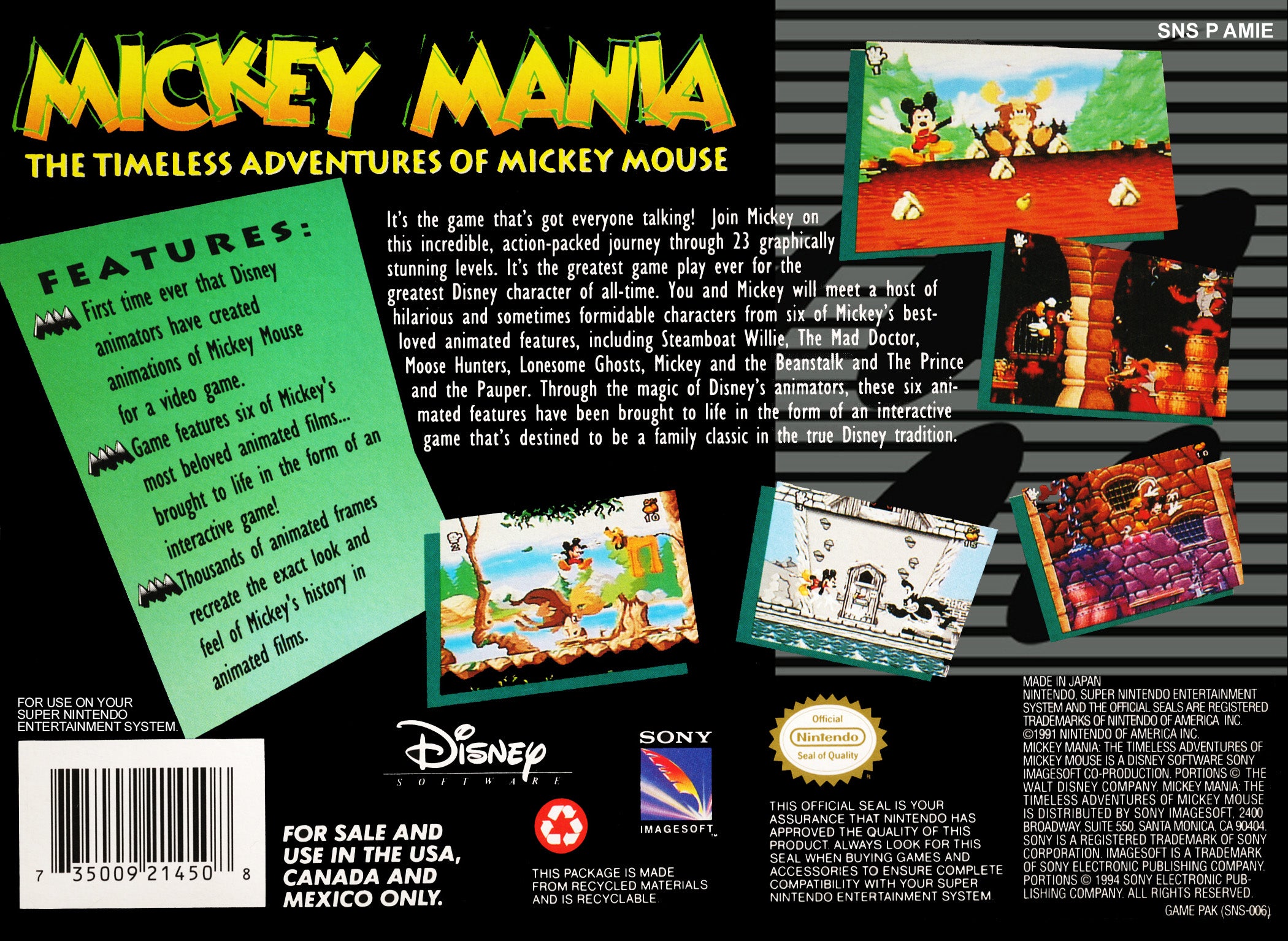 Mickey Mania SNES - Video Game - Used - CaveGamers - Image 2