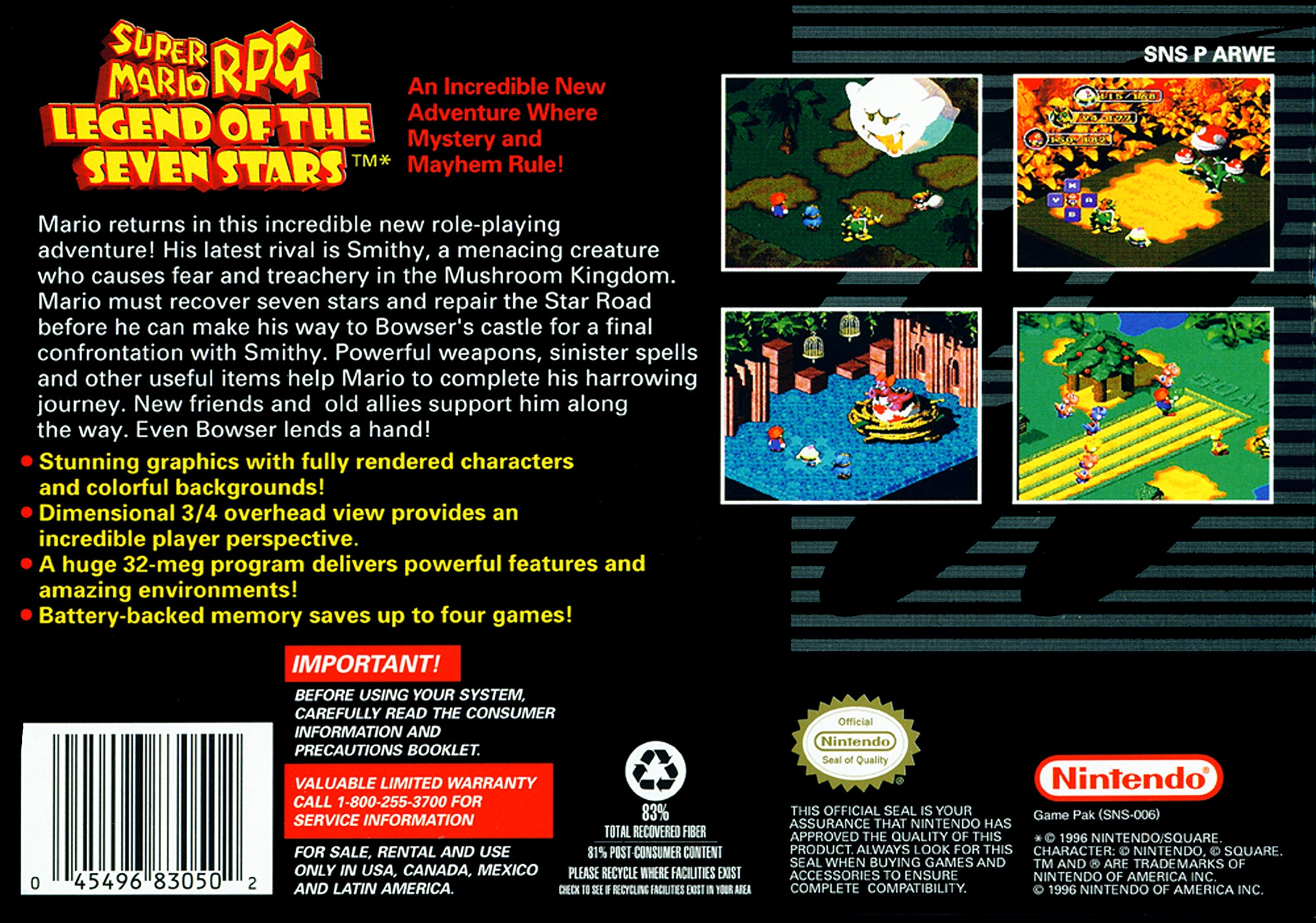Super Mario RPG: Legend of the Seven Stars SNES - Video Game - Used - CaveGamers - Image 2